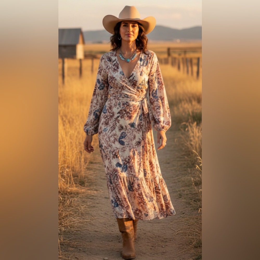 Nwt H&M Floral V-Neck Maxi Dress S XS Fairycore Party Festival Boho Western